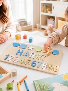 Personalized Wooden Name Puzzle, Handmade Pattern Name & Number Puzzle, Colorful Smooth Cut Blocks, Natural Solid Wood Rectangular Puzzle Board, Customized Personalized Name Engraved Design, Christmas Gift For Teens, First Birthday Gift. Suitable For Home Game Room Indoor Games, Suitable For Boys, Girls, Teens Sensory Learning Tools. - Multicolor - View 6