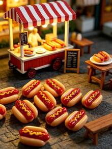 1-18pcs Mini Resin Hot Dog Decorations, Mini Hot Dogs, Suitable For Home Food Decor, Fairy Garden, Mini Landscape And Handmade DIY, Exquisite And Durable Small Models, Phone Case Decoration DIY Accessories - Multicolor - View 1