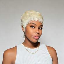Black Short Hair Women's Human Hair Short Slick Back Wig,No Hair Gel Needed, No Hair Net Needed, Fully Machine Woven, Layered Design, Ready To Wear - Multicolor - View 5