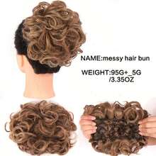 Moño de novia sintético grande y desordenado con rizos, chignon con peine y clips, funda para coleta, extensión de coleta de cabello sintético natural falso - Multicolor - Ver 4