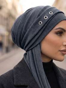 2pcs Muslim Women Hijab Set, Ribbed Knit Twisted Headscarf With Long ...
