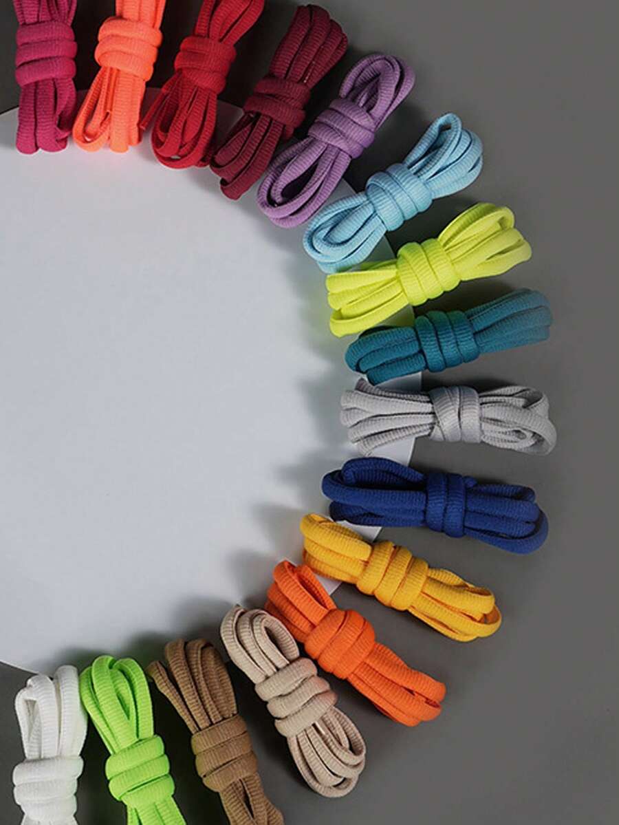 Bold Polyester Woven Semi-Circular Shoelaces, Fashionable Solid Color Replacement Shoe Accessories For Sneakers And Hiking Boots - Multicolor - View 1