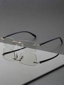 1 Pair Metal Rimless Rectangular Minimalist Fashionable Plain Lens Glasses, Unisex, TR Material, Suitable For Back To School, Office, Decorative Outfit, Business Meeting, Running, Daily Street Wear - Clear - View 8