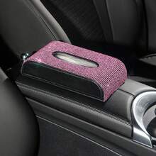 1pc Shiny Full Rhinestone Car Tissue Box, PU Leather Base Car Armrest Tissue Holder, Multi-Color Shiny Car Interior Decoration Gift, Suitable For Female Car Owners - Multicolor - View 3