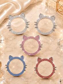 Cat Ear Bling Car Engine Start Stop Button Cover, Rhinestone Crystal Ignition Push Button Ring Sticker, Cute Car Interior Decor Accessories For Women Girls - Cat Ear Decorative Ring - View 5