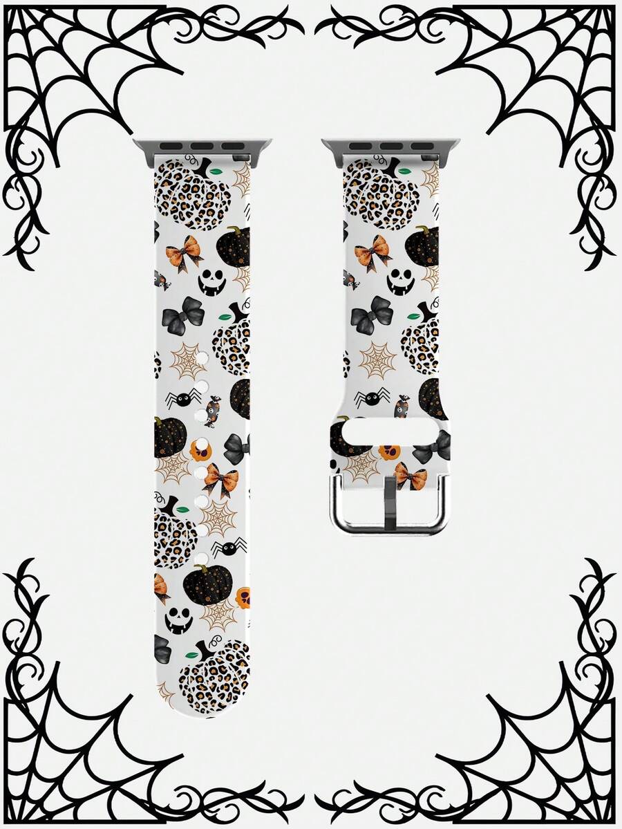 1件豹紋南瓜蝴蝶結矽膠錶帶,相容 38mm 40mm 41mm 42mm 44mm 45mm 46mm 49mm,時尚個性化柔軟舒適智慧手錶錶帶,適用於 Ultra 2 S12 11 10 SE 9 8 7 6 5 4 3 2 1,萬聖節裝扮配件替換錶帶 - 彩色 - 查看 1