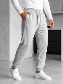 Blueprint Man 1pc Men's Light Gray Jogger Sweatpants, Elastic Drawstring Waist Adjustable For Different Waist Sizes, Soft Knit Fabric, Comfortable And Skin-Friendly, Casual Minimalist Style, Suitable For Daily Wear And Commuting, Men's Long Pants - Light Grey - View 3