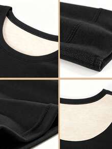 Men's Winter Thermal Lined Thermal Underwear Set, Soft Warm Crew Neck Long Sleeve Top + Long Pants, Solid Color Elastic Fabric, Seamless Comfortable Heat Retention, Home Wear Base Layer Thermal Set - Black - View 5