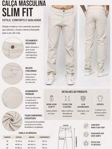 Calça Masculina Sarja Bege com Bolsos Tradicionais – Corte Slim Casual - Damasco - Visão 5