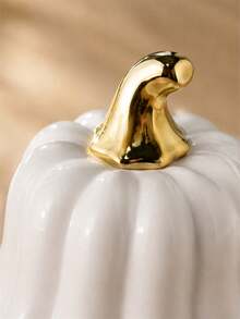 Elegant Decorative Ceramic Pumpkin Ornament Set, Gold-Plated Stem, Multiple Sizes (Small/Medium/Large), Orange And White, Suitable For Living Room, Study, Desktop, Home Decor, Halloween - Multiple Styles - View 6
