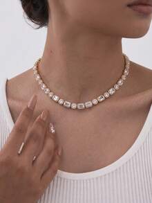 1pc Fashion Luxury Floral Leaf Pearl Water Drop Zirconia Necklace Suitable For Bride Wedding, Evening Party - Pearl Teardrop Necklace - View 17