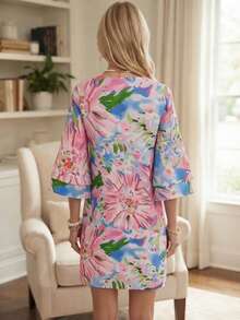 (Non-Positioning Print) Women's All-Over Print Vacation Style Casual Dress Pink Spring Elegant - Pink - View 2