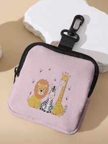 1pc Cartoon Giraffe Print Mini Coin Purse, Zipper Closure Small Pouch With Swivel Hook For Earphones Coins Tiny Accessories, Can Hang On Backpack - Multicolor - View 7