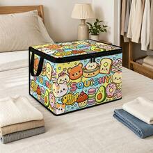 1PC Cute Squishy Cartoon Food Pattern Under-Bed Storage Box With Zipper Flip Cover, Foldable Storage Bin For Books, Under-Bed Storage, Car Trunk Storage, Cosmetics, Hair Tools, Toys, Back To School, Office, Home Organization, Clothes, Blankets, Large Capacity Storage For Daily Items - A - View 11