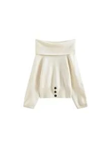 Women's Off-Shoulder Sweater, New Autumn/Winter Niche French Design, Soft And Comfortable Pullover Knit Top - Apricot - View 8