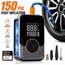 Portable Tire Inflator, Cordless Air Compressor, Rechargeable Electric Tire Pump With Digital Pressure Gauge, Led Light, Auto Shut-Off, 150psi Fast Inflation For Cars, Motorcycles, Bicycles & Balls.7.4V 2000mAh - Wireless - View 14
