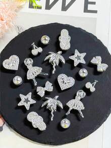 18pcs Silver Little Girl Coconut Tree Shoe Charms, Detachable For Clogs, Sandals, Garden Shoes, Beach Shoes And More, Holiday Gift - Silver - View 3
