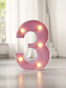 1pc Pink Sequin Glowing Letter/Number Desktop Decorative Night Light, Romantic Proposal Birthday Party Atmosphere Light, Guide Light - Q2-pink Letter Light - View 19