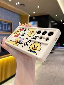 1pc Fashion Pure Android TPU Material 4 Duck Element Pattern Lens Protection Thick Anti-Drop Anti-Fingerprint Beige Diamond Sand Phone Case Compatible With Samsung/Transsion/HONOR/ - Beige - View 3