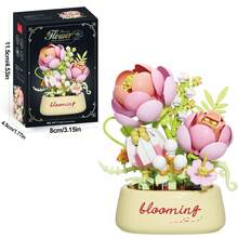 Mini Floral Potted Plant Building Block Set, DIY Eternal Bouquet Miniature Building Block Kit, Artificial Flower Desktop Decor Ornament, Creative Assembly Educational Toy, Suitable As Gift For Women And Girls - Multicolor - View 14