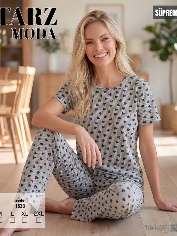Where Style Meets Comfort  Enjoy Your Time At Home With This Soft Short-Sleeved Pajama Set.