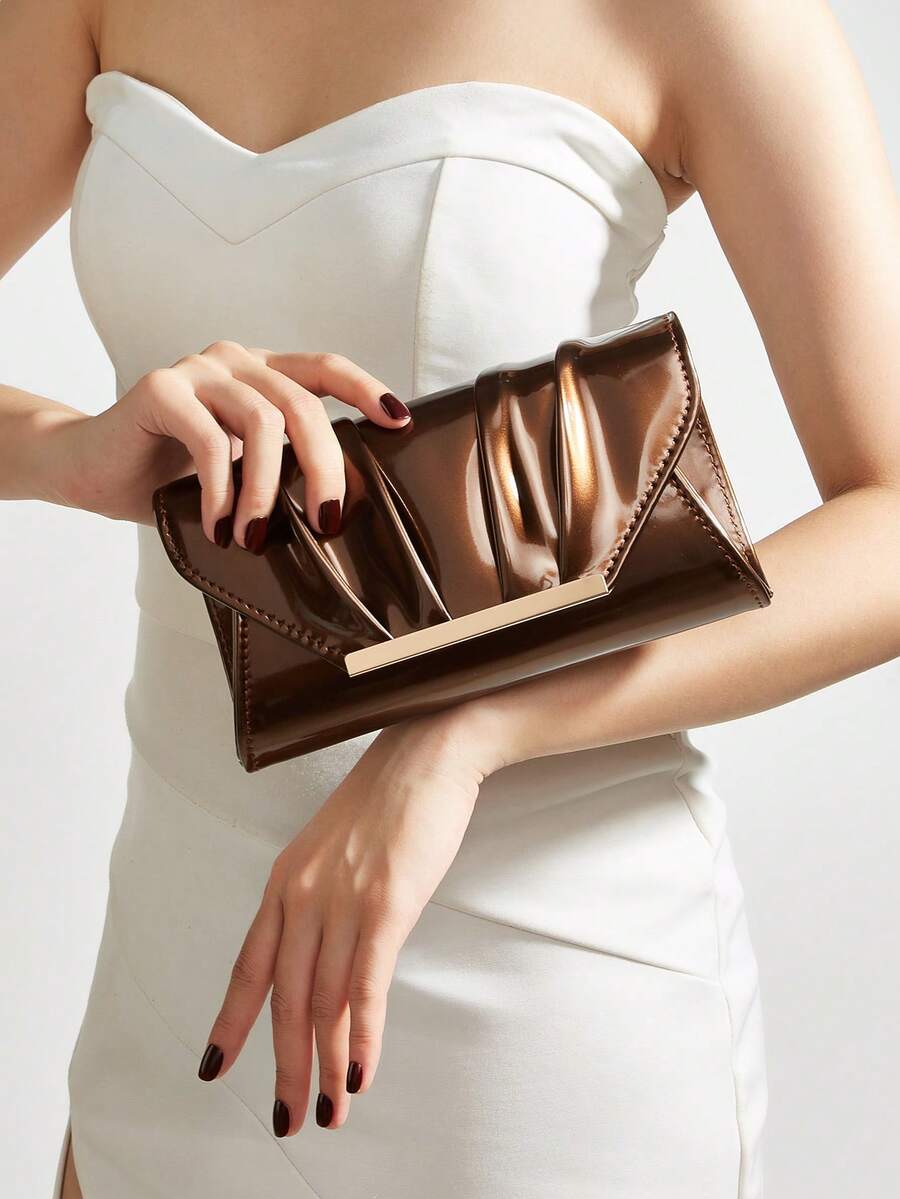 迷人優雅洗練低調奢華時尚純色漆皮手拿包,便於攜帶,PU材質,適合女性,適用於婚禮、派對、舞會、晚餐等場合 - 銅色 - 查看 1