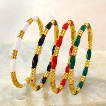 1pc Stainless Steel Colorful Beaded Epoxy Enamel Bracelet, Macaron Color, Unisex - Resin Bracelet - View 1