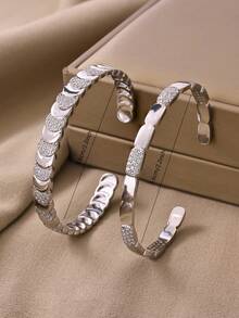 Conjunto de pulseras minimalistas de plata de moda, decoradas con circonita cúbica chapada en cobre, adecuadas para fiestas y reuniones - Plateado - Ver 5
