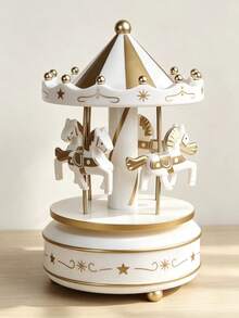 1 Peça Caixa de Música Carrossel Giratória 2D Plana, Ornamento Decorativo de Acrílico, Decoração em Formato de Bolo, Adequado para Sala de Estar, Quarto, Escritório, Exibição de Mesa Doméstica, Presente Perfeito - 1PC - Visão 3