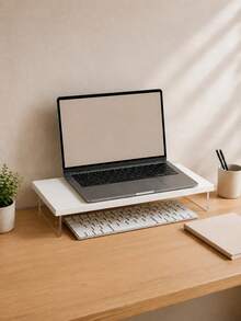 1pc White Monitor Stand With Transparent Acrylic Side Panels, Desktop Storage Rack With Keyboard Compartment, Computer Desk Riser, Suitable For Laptop, Printer And Office Supplies, Minimalist Display Stand, Suitable For Home Office, Study, Vanity - Multicolor - View 5