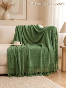 1PC Personalized Custom Name Embroidered Diamond Knit Throw Blanket With Tassel Fringe, 4 Colors Optional, Decorative Piece For Sofa Armchair Living Room, Ideal Holiday Birthday Gift For Family Members - Multicolor - View 14