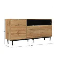 Modern Wooden Sideboard With Three Doors And Shelves, 160 X 35 X 76 Cm, Easy Assembly, Space-Saving Design, Sturdy And Reliable - Natural Wood - View 4