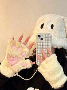 Realistic Cat Ear & Fox Tail Set, Anime Animal Ear Tail Mask & Glove Combo. Plush Realistic Animal Ears With Fluffy Tail And Decorative Mask, Elastic Material For Comfortable Wear. Suitable For Anime Conventions, COSPLAY Role Play, Theme Parties, Music Festival Outfits. Cute & Eye-Catching Personalized Gift,Halloween - A - View 11