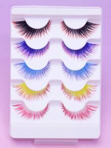 5 Pairs Colorful Winged False Eyelashes, Rainbow Colored Cat‑Eye Strip Lashes, Fluffy Wispy Colored Tip Lashes, Dramatic Long Colored Eyelashes For Halloween Cosplay Party Eye Makeup - Multicolor - View 7