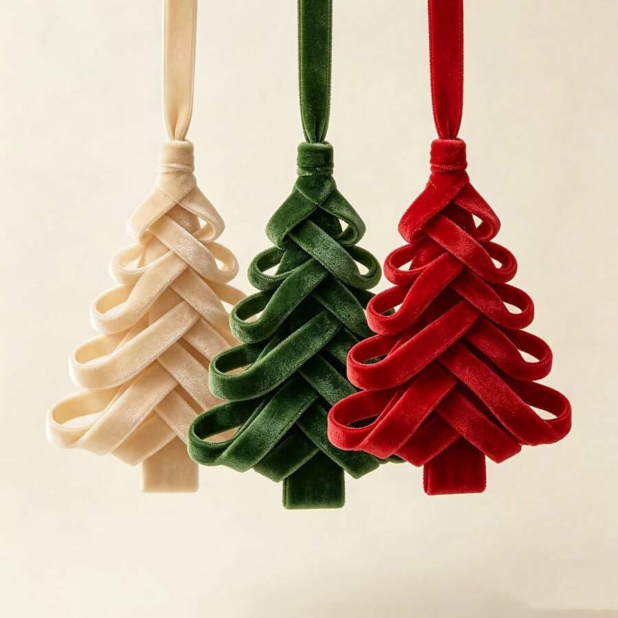 3 Rolls Velvet Ribbon, 1cm Wide, 600cm Total Length, Premium Christmas Ribbon For Christmas Tree Decoration, Gift Wrapping, Wreath Accents - Multicolor - View 1