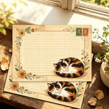 Kertas Surat Bertema Kucing yang Lucu, 30 Lembar/Paket, Kertas Premium, Pinggiran Bunga, Gaya Desain Seni Orisinal, Dekorasi Pola Kucing - Rectangle - View 10