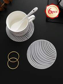 6-24pcs Champagne Gold Wavy Pattern Coasters, European Style Premium PVC Round Heat-Insulating Coasters For Home, Bar, Thanksgiving, New Year Decor - Multicolor - View 14