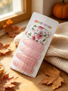 6Pcs Kids Floral Plaid BB Hair Clips, Sweet Lace Trim Fabric Snap Barrettes For Girls Daily Hair Accessories - Multicolor - View 13