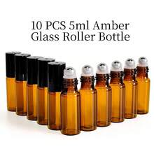 A Pack Of 10 Amber Glass Roller Bottles, Each 0.17oz, Designed For Essential Oil Samples With Stainless Steel Rollers And Black Caps, Perfect For Travel-Sized Perfumes And Cosmetics - Multicolor - View 4