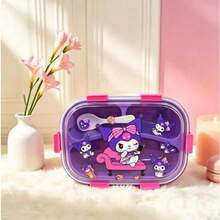 Sanrio 1pc Hello Kitty & My Melody 4-Compartment Odor-Proof Lunch Box - 1750ml Extra Large Capacity Bento Box. Microwave Plastic, Sealed Divided Container, Cute Anime Character Design, Portable Lunch Box Suitable For School, Office, Travel - Sanrio Fan Gift, Student Lunch Box, Leak-Proof Design, Double Layer Container, Birthday Gift, Back To School - Multicolor - View 9