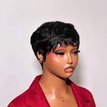 Short Pixie Cut Wig For Human Hair 1B Pixie Wigs For Women Brazilian Human Hair 150% Density Pixie Wigs Human Hair Easy To Wear Put On And Go Wig Layered Short Wigs With Bangs For Daily Use - Multicolor - View 4