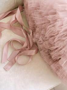 女嬰蝴蝶結優雅派對公主禮服，適合女孩1歲生日、花童婚禮套裝、萬聖節及其他重要節日慶祝洋裝 - 粉色 - 查看 6