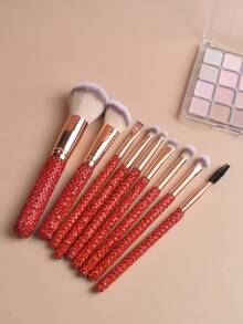 10pcs Multi-Function Rhinestone Makeup Brush Set - Includes 9 Luxury Charming Rhinestone Handle Brushes And 1 Fully Rhinestone Storage Tube - Desktop Storage Tube, Makeup Brush Storage Tube, Practical Makeup Brush Set - Suitable For All Skin Types - Multicolor - View 5