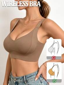 Women's Seamless Wireless Padded Push-Up Bra, Removable Lining, Casual Lift Bra, Black Padded Bra - Brown - View 10