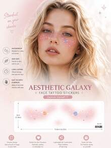 Galaxy Face Temporary Tattoo Stickers For Women, Pastel Planet, Constellation, Star & Sparkle Under Eye Cheek Decals, Waterproof Long Lasting Face Stickers For Festival, Party, Rave & Cute Makeup Looks - Multicolor - View 7
