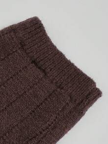 Atasan Rajut Lengan Panjang Bergaris Model Crop untuk Wanita Musim Gugur, Atasan Bahu Terbuka, Pakaian Kasual Musim Gugur untuk Wanita - Chocolate Brown - View 5