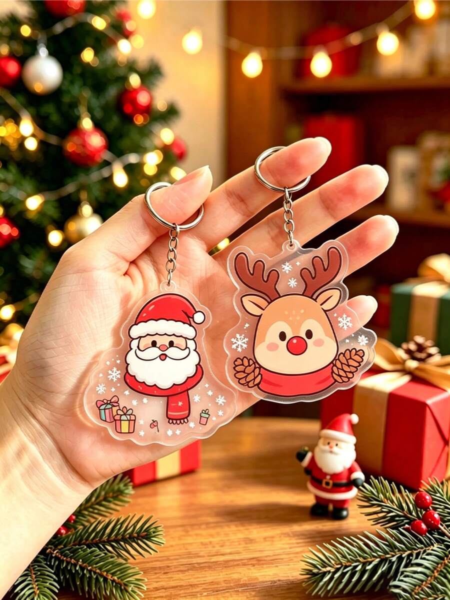 1pc Christmas Acrylic Keychain, Cute Gingerbread Tree, Santa Claus, Reindeer Cartoon Design, Christmas Stocking Filler Gift, Christmas Decoration Pendant, Christmas Promotion, Holiday Party Small Gift, Suitable For Bags And Car Keys - Multiple Styles - View 1