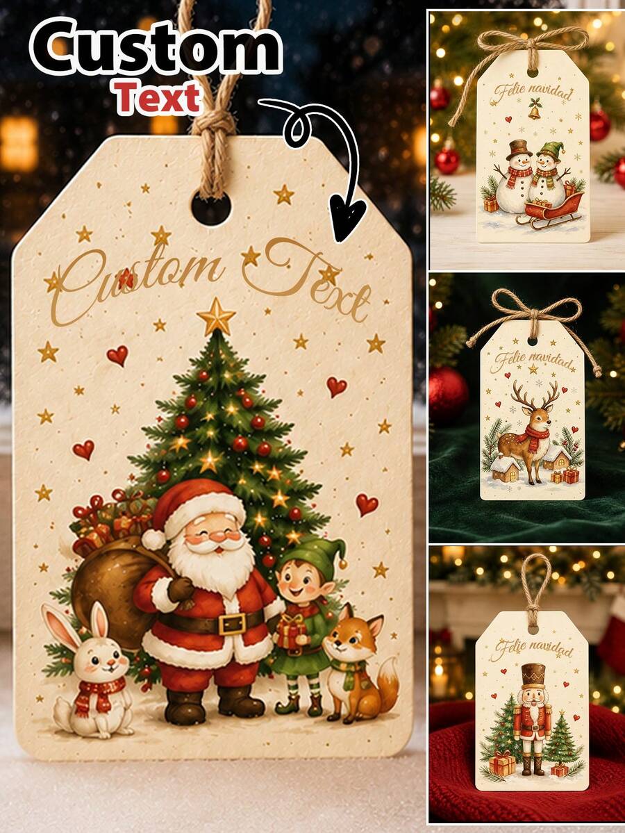 Custom Vintage Christmas Gift Tags With Text, Personalized Holiday Greeting Card Tags, Festive Nutcracker Christmas Hanging Decor, Customized Gift Labels, Customizable Present Tags, Christmas Party Decor, Holiday Gift Wrap Accent, Home Decor, Family - Style C - View 1