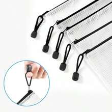5/10pcs Extra Large Mesh Waterproof Zipper File Bags - A3/A4 Transparent, Durable Student And Professional Document Organizer, Ideal For Paper And Test Storage. - Black - View 4