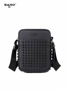 saroxi Men's Crossbody Shoulder Bag With Side Pocket, Small Pouch Bag, Multi-Functional For Commuting Casual, Phone Bag, Minimalist Rivet Decor, Sling, Urban - Black - View 6